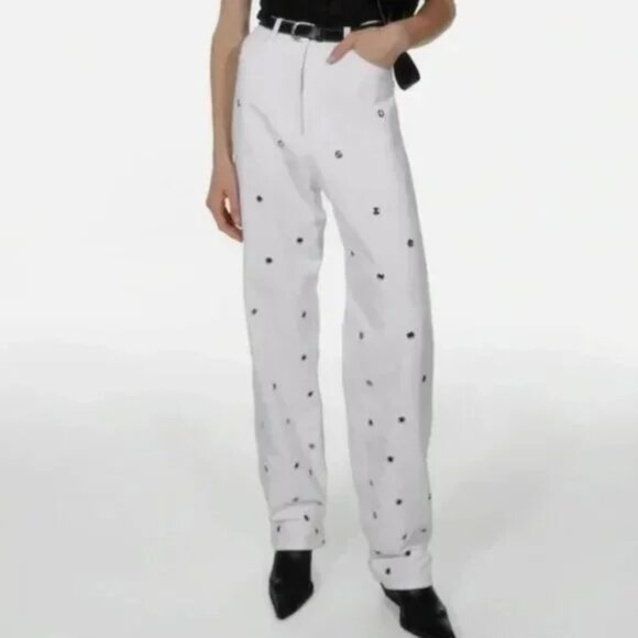 Chakshyn 'Grommet' Straight Leg Eyelet Cutout Cotton Jeans Pants - Picture 3 of 7